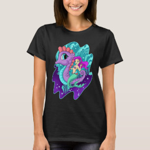 Cute Mermaid On Sea Horse Sirens Aquatic Creature T-Shirt