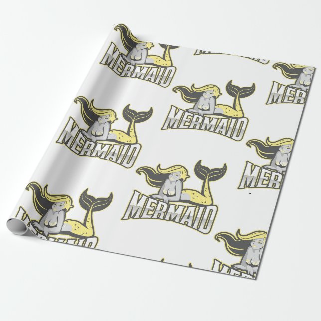 Cute Mermaid Party Yellow Wrapping Paper  (Unrolled)
