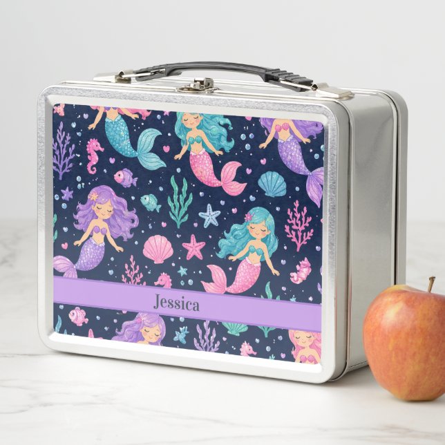 Cute Mermaid Pattern Metal Lunch Box (In Situ)