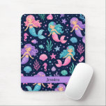Cute Mermaid Pattern Mouse Pad<br><div class="desc">Bring a magical underwater world to everyday adventures with this adorable mermaid pattern design. Featuring colourful, friendly mermaids surrounded by seashells, starfish, and ocean plants, this design creates a playful and imaginative look kids will love. The soft pastel colours combined with a deep navy background make the design both vibrant...</div>