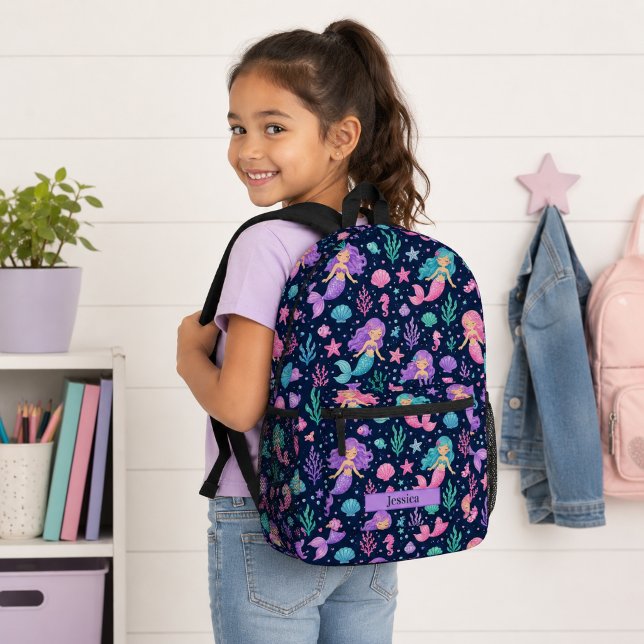 Cute Mermaid Pattern Printed Backpack (Creator Uploaded)