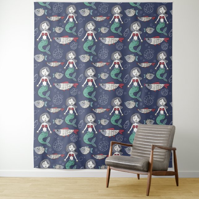 Cute Mermaid Pattern tapestries (In Situ)