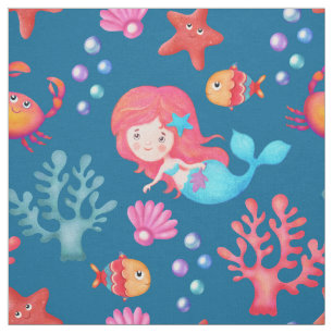 Cute Mermaid Pattern Underwater Theme Nursery Fabric