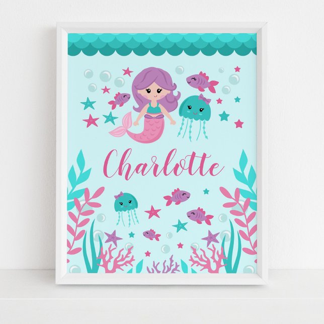Cute Mermaid Personalised Girl Nursery Wall Art (Creator Uploaded)