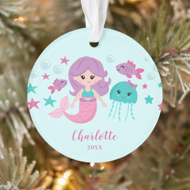 Cute Mermaid Personalised Girl Ornament (Tree)