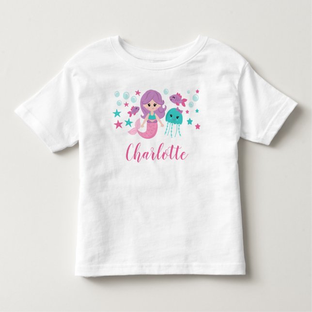 Cute Mermaid Personalised Girl Toddler T-Shirt (Front)