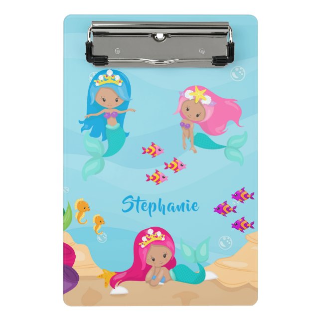 Cute Mermaid Personalised Girly Under the Sea Mini Clipboard (Front)