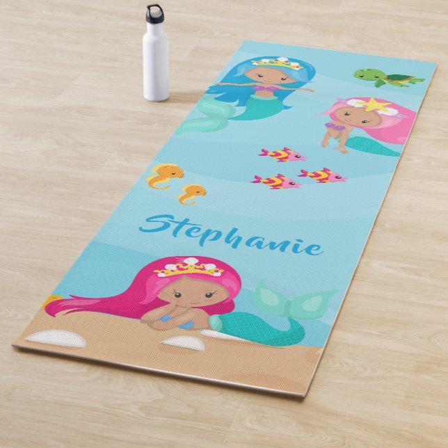Cute Mermaid Personalised Girly Under the Sea Yoga Mat (In Situ)