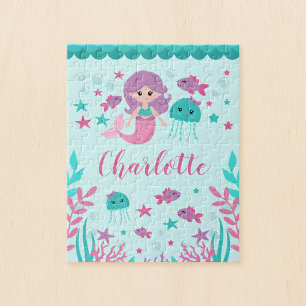 Cute Mermaid Personalised Kids Jigsaw Puzzle