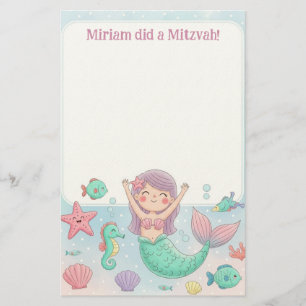 Cute Mermaid Personalised Mitzvah Note Stationery
