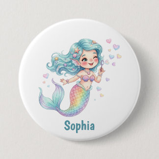 Cute Mermaid Personalised Name Birthday 7.5 Cm Round Badge