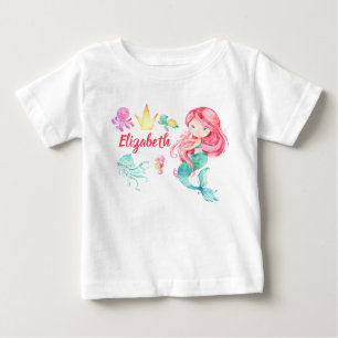 Cute Mermaid Personalised Under the sea Birthday Baby T-Shirt