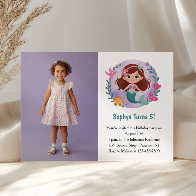 Cute Mermaid Photo Kids Birthday Party Invitation (Creator Uploaded)