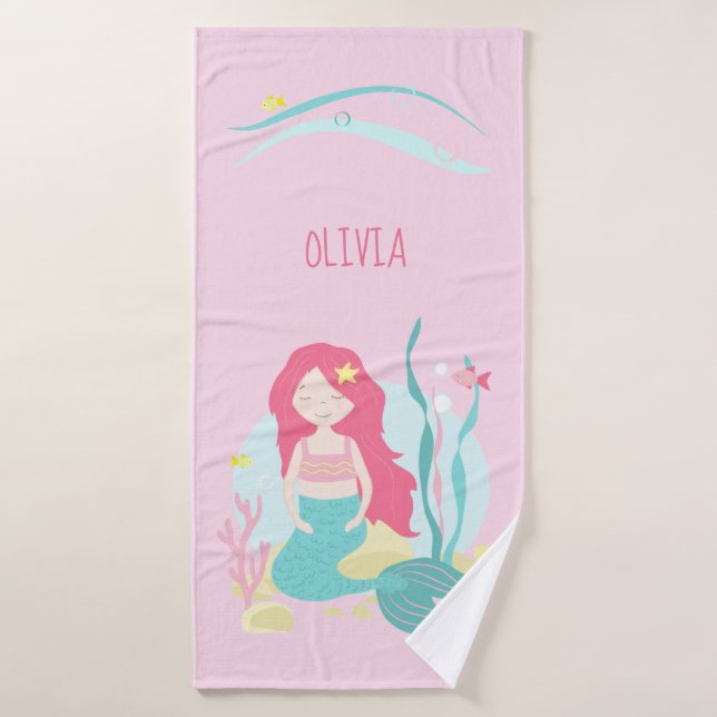    Cute Mermaid Pink and Mint   Bath Towel Set (Bath Towel)