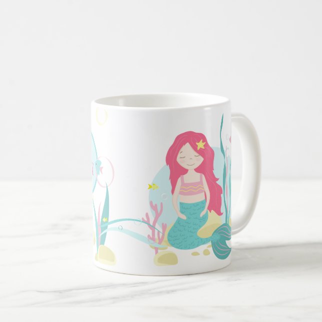    Cute Mermaid Pink and Mint Pattern  Coffee Mug (Front Right)