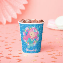 Cute Mermaid Pink Blue Glitter Personalised