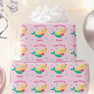 Cute Mermaid Pink Personalised Birthday Wrapping P Paper