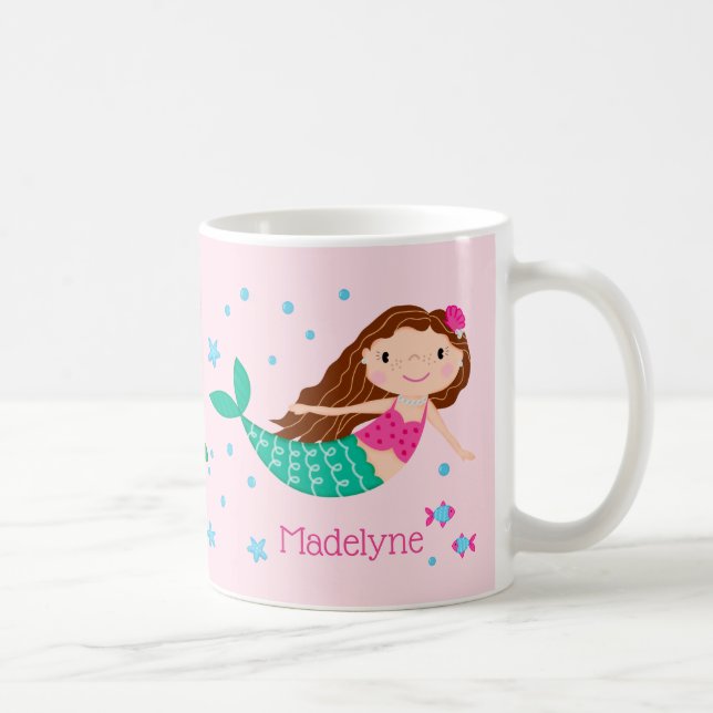 Cute Mermaid Pink Personalised Coffee Mug (Right)