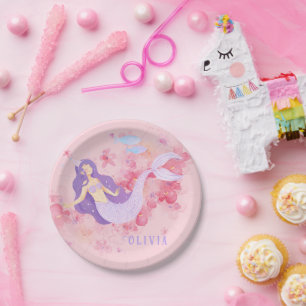 Cute Mermaid Pink Under the sea for little Girls  Paper Plate