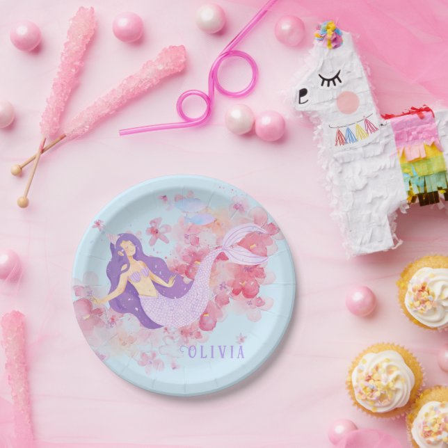 Cute Mermaid Pink Under the sea for little Girls  Paper Plate (Party)