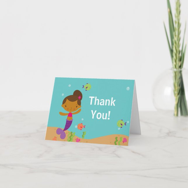 Cute Mermaid Pool Party Thank You Note Card (Front)