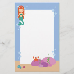 Cute mermaid princess girl swimming in ocean stationery
