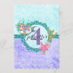 Cute Mermaid Purple Baby Girl Birthday Invitation