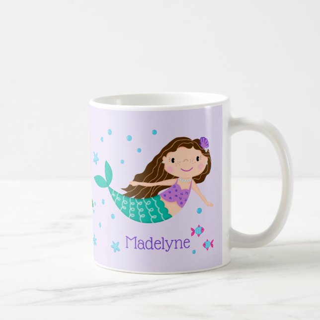 Cute Mermaid Purple Personalised Coffee Mug (Right)