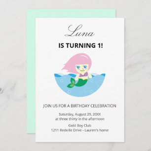 Cute Mermaid Queen Under the sea 1st Birthday Invitation