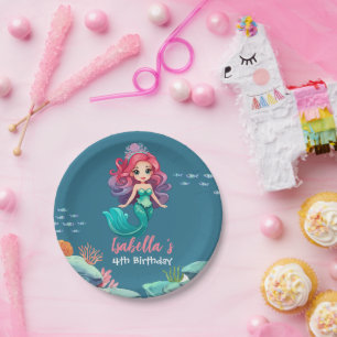 Cute Mermaid Rainbow colourful crown Birthday part Paper Plate