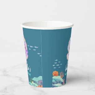 Cute Mermaid Rainbow pearl crown Birthday party Paper Cups