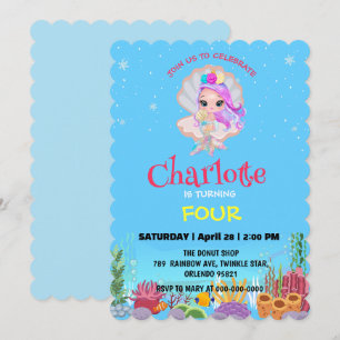 Cute Mermaid rainbow sprinkle colourful birthday  Invitation
