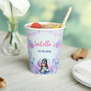 Cute Mermaid Rainbow Watercolor Birthday party Paper Cups