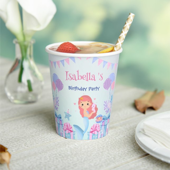 Cute Mermaid Rainbow Watercolor Birthday party  Paper Cups (Insitu)
