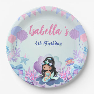 Cute Mermaid Rainbow Watercolor Birthday party Paper Plate