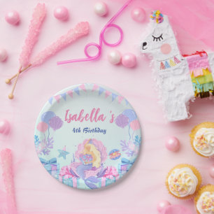 Cute Mermaid Rainbow Watercolor Birthday party Paper Plate