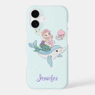 Cute Mermaid Riding a Dolphin Under the Sea