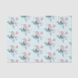 Cute Mermaid Riding a Dolphin Under the Sea Tissue Paper