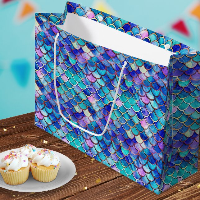 Cute Mermaid Scales Pattern Girls Birthday v2 Large Gift Bag (Creator Uploaded)