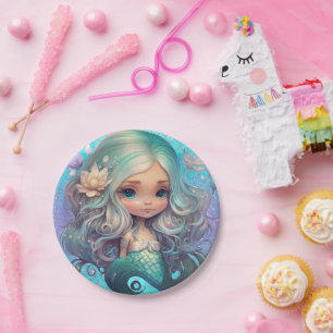 Cute Mermaid Sea Blue Purple Scales Paper Plate