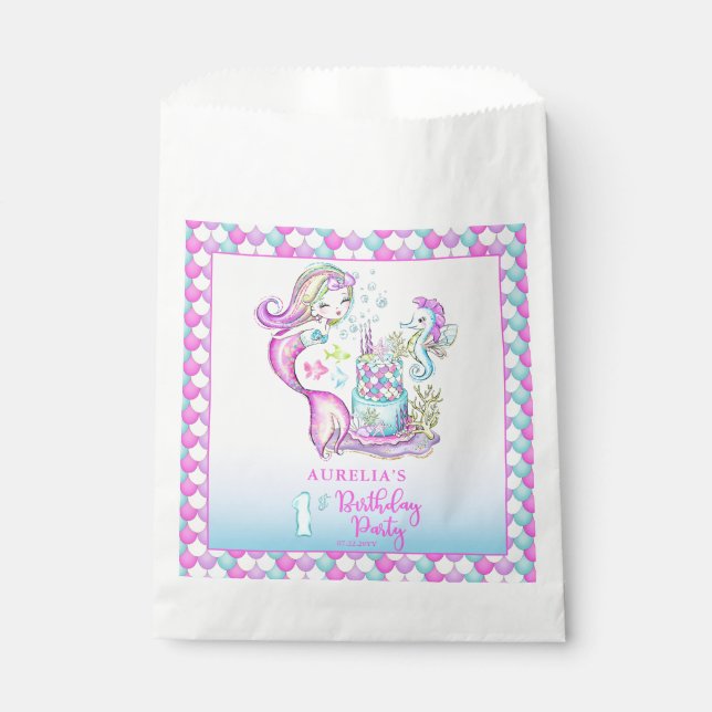 Cute Mermaid | Sea Girl's 1st Birthday Party Favour Bags (Front)