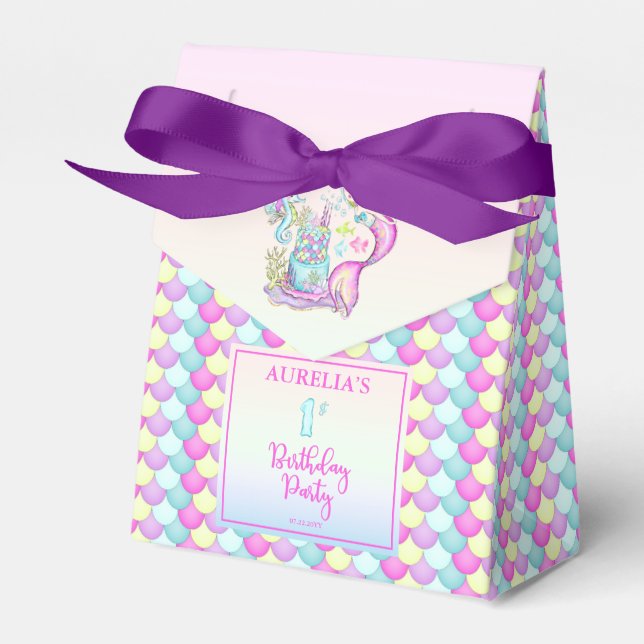 Cute Mermaid | Sea Girl's 1st Birthday Party Favour Box (Front Side)