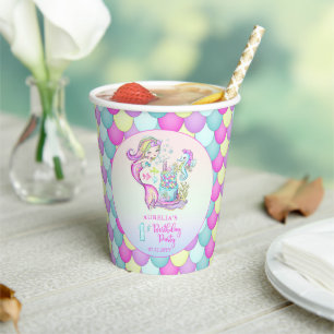 Cute Mermaid   Sea Girl's 1st Birthday Party Paper Cups