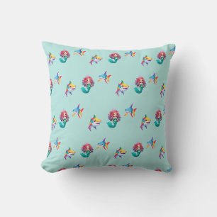 Cute Mermaid shark rainbow colourful birthday part Cushion