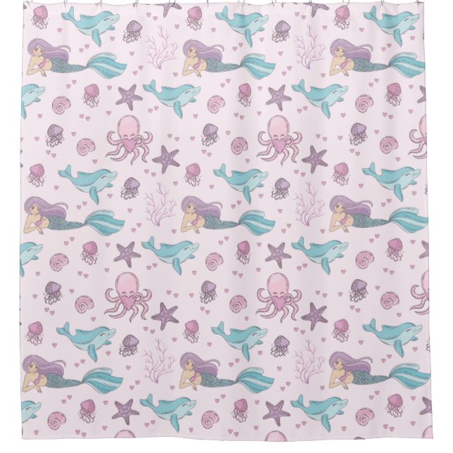 Cute Mermaid Shower Curtain (Front)