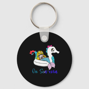 Cute Mermaid Summer Sea-esta Funny Beach Vacation Key Ring