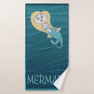 Cute Mermaid Swimming In The Sea Bath Towel