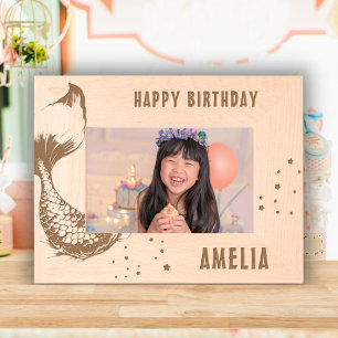 Cute Mermaid Tail Happy Birthday Girl Photo Etched Frames