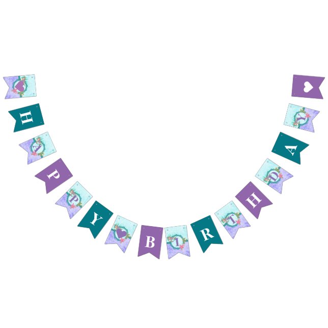Cute Mermaid Teal & Purple Happy Birthday Bunting (All)