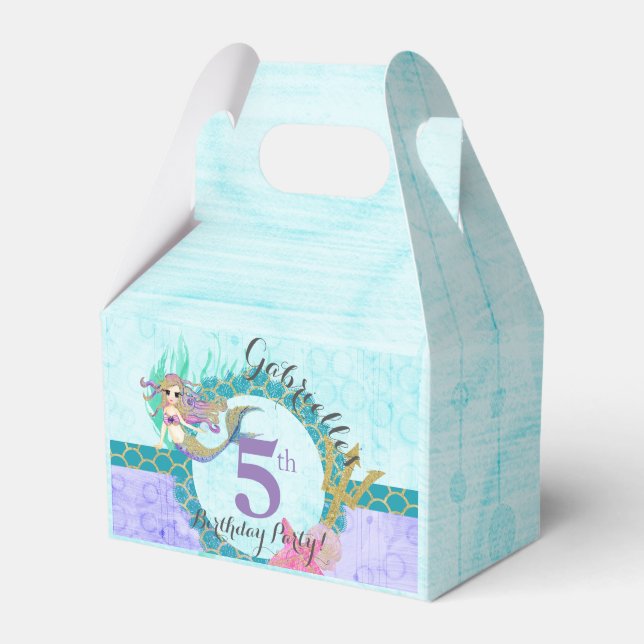 Cute Mermaid Teal & Purple Mermaid Birthday Party Favour Box (Front Side)